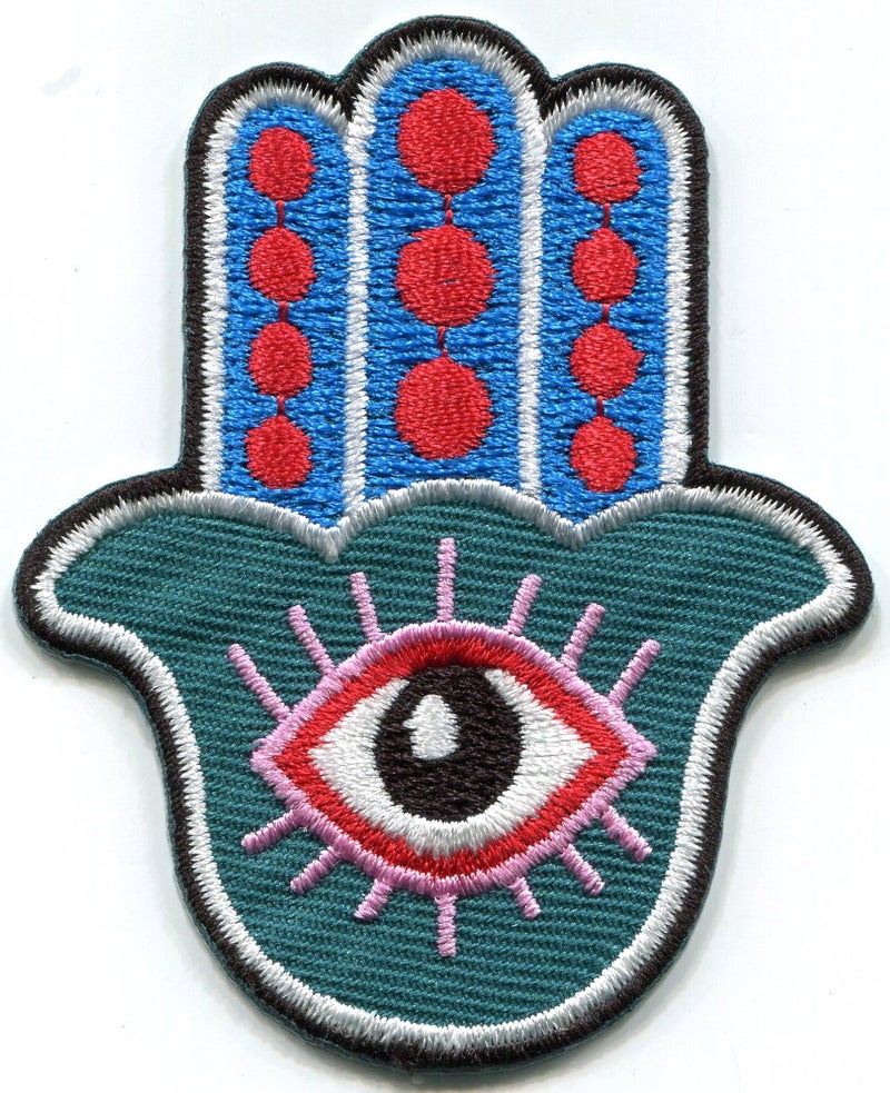 Hamsa Hand Evil Eye Amulet Embroidered Applique Iron-on Patch Size Small S-1439